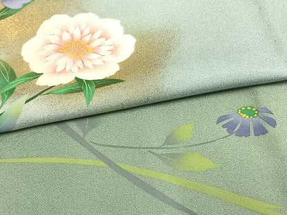 平和屋着物▽訪問着 単衣 草花文 暈し染め 金彩 正絹 逸品 未使用 AAAW1340fy