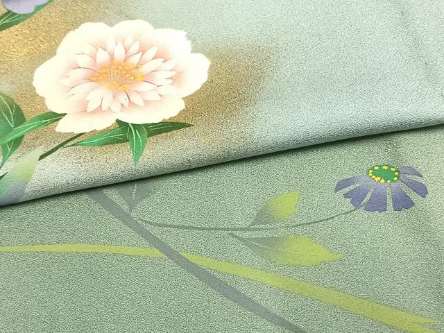 平和屋着物▽訪問着 単衣 草花文 暈し染め 金彩 正絹 逸品 未使用 AAAW1340fy