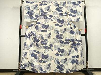 平和屋着物▽上質な小紋 単衣 舞葉文 正絹 逸品 AAAW1341fy