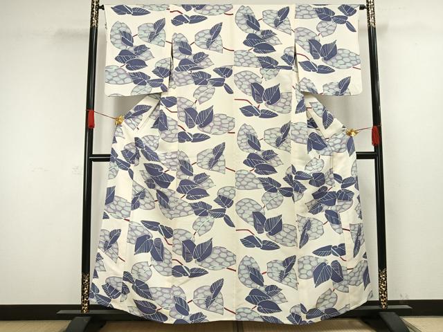 平和屋着物▽上質な小紋 単衣 舞葉文 正絹 逸品 AAAW1341fy