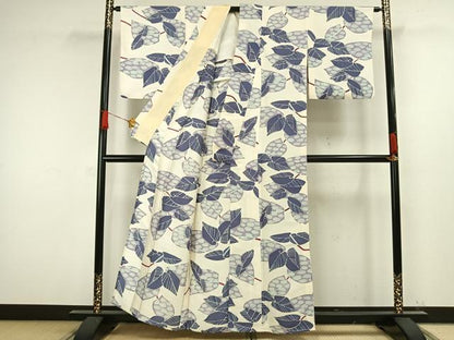 平和屋着物▽上質な小紋 単衣 舞葉文 正絹 逸品 AAAW1341fy