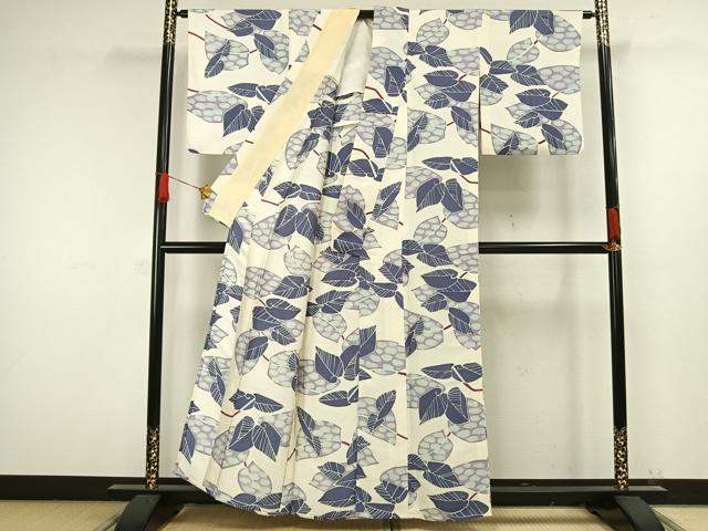 平和屋着物▽上質な小紋 単衣 舞葉文 正絹 逸品 AAAW1341fy