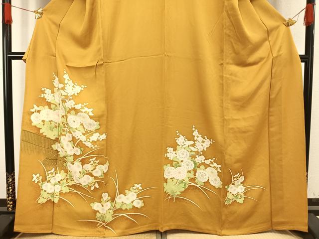平和屋着物▽訪問着　単衣　刺繍　草花文　正絹　逸品　AAAW1342fy