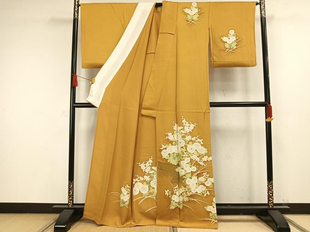 平和屋着物▽訪問着　単衣　刺繍　草花文　正絹　逸品　AAAW1342fy