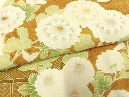 平和屋着物▽訪問着　単衣　刺繍　草花文　正絹　逸品　AAAW1342fy