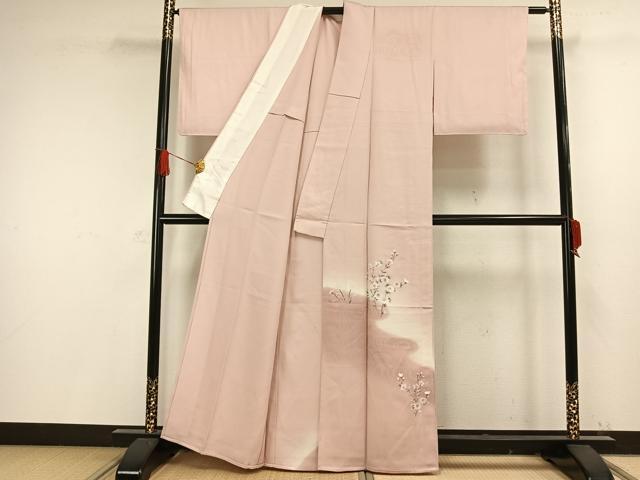 平和屋着物▽訪問着　単衣　草花文　銀彩　正絹　逸品　未使用　AAAW1344fy