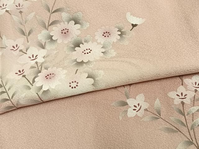 平和屋着物▽訪問着　単衣　草花文　銀彩　正絹　逸品　未使用　AAAW1344fy
