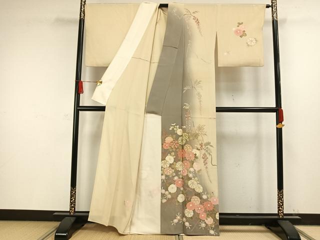 平和屋着物▽訪問着 単衣 刺繍 草花文 金彩 正絹 逸品 AAAW1345fy