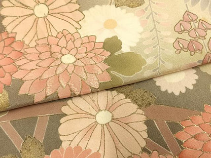 平和屋着物▽訪問着 単衣 刺繍 草花文 金彩 正絹 逸品 AAAW1345fy