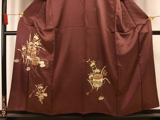 平和屋着物▽訪問着　単衣　駒刺繍　貝桶文　金彩　正絹　逸品　AAAW1346fy
