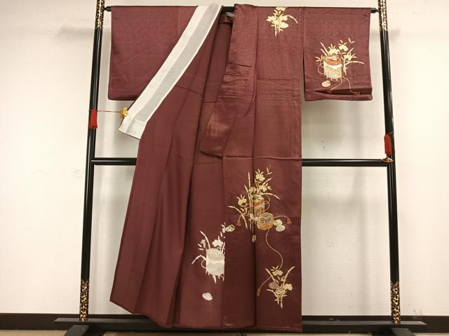 平和屋着物▽訪問着　単衣　駒刺繍　貝桶文　金彩　正絹　逸品　AAAW1346fy