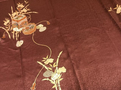 平和屋着物▽訪問着　単衣　駒刺繍　貝桶文　金彩　正絹　逸品　AAAW1346fy