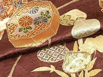 平和屋着物▽訪問着　単衣　駒刺繍　貝桶文　金彩　正絹　逸品　AAAW1346fy