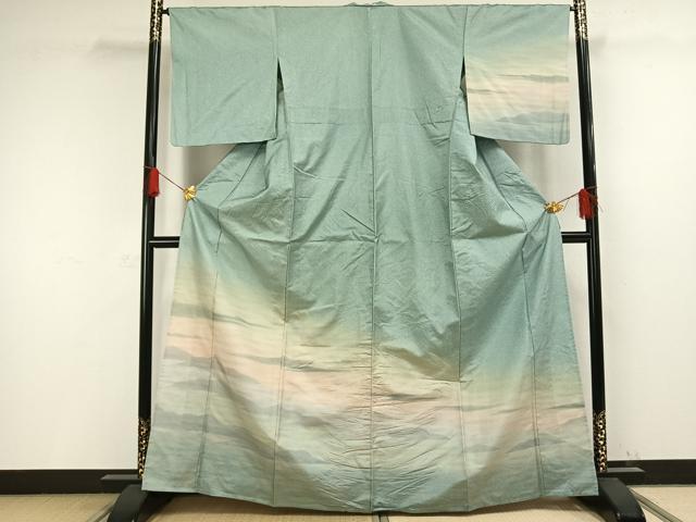 平和屋着物▽訪問着 単衣 本場染大島紬 風景文 正絹 逸品 AAAW1349fy