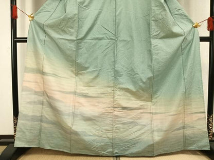 平和屋着物▽訪問着 単衣 本場染大島紬 風景文 正絹 逸品 AAAW1349fy