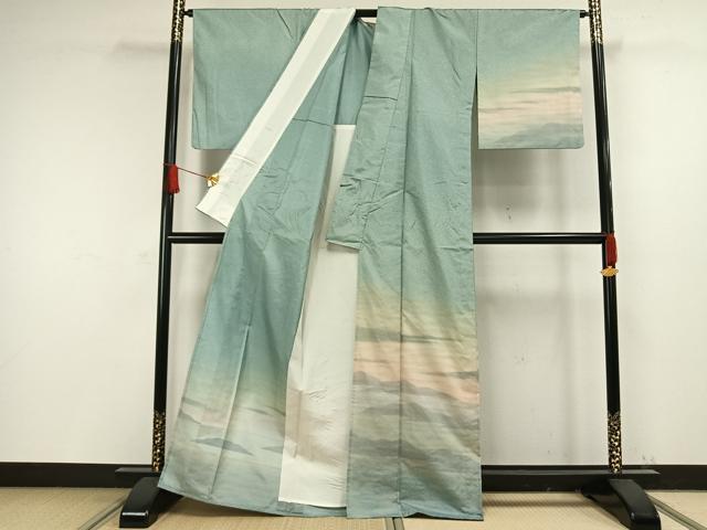 平和屋着物▽訪問着 単衣 本場染大島紬 風景文 正絹 逸品 AAAW1349fy