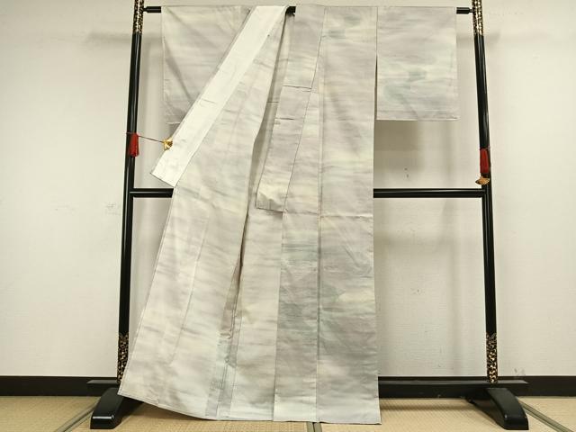 平和屋着物▽訪問着 単衣 紬地 霞文 正絹 逸品 AAAW1352fy