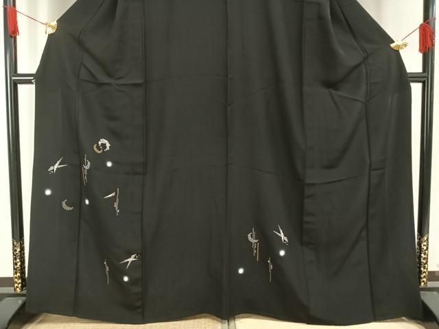 平和屋着物▽訪問着 単衣 刺繍 器物文 ほたる暈し 黒地正絹 逸品 AAAW1353fy