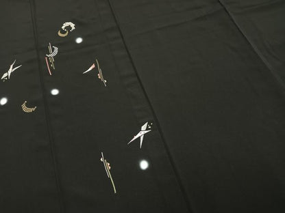平和屋着物▽訪問着 単衣 刺繍 器物文 ほたる暈し 黒地正絹 逸品 AAAW1353fy