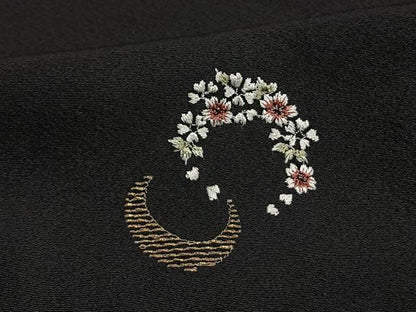 平和屋着物▽訪問着 単衣 刺繍 器物文 ほたる暈し 黒地正絹 逸品 AAAW1353fy