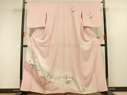 平和屋着物▽訪問着 単衣 友禅 草花文 金銀彩 正絹 逸品 AAAW1354fy