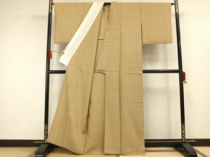 平和屋着物▽上質な紬 単衣 色無地 枯色 正絹 逸品 AAAW1355fy