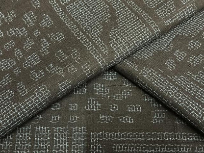 平和屋着物▽結城紬 単衣 80亀甲 風景文 正絹 逸品 AAAW1361fy