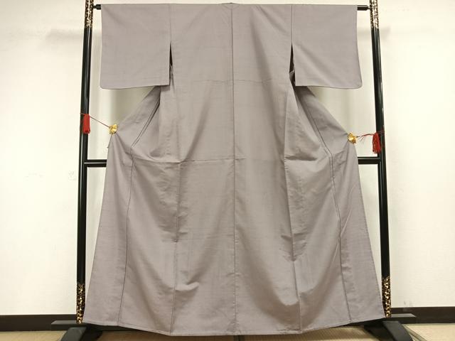 平和屋着物▽上質な紬 単衣 色無地 暁鼠色 反端付き 正絹 逸品 未使用 AAAW1364fy