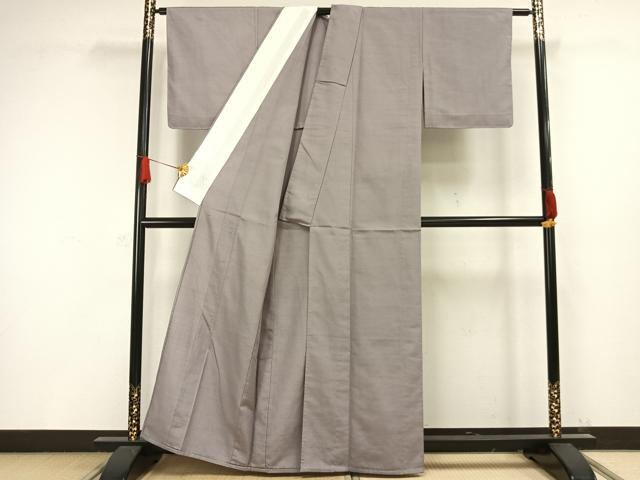 平和屋着物▽上質な紬 単衣 色無地 暁鼠色 反端付き 正絹 逸品 未使用 AAAW1364fy