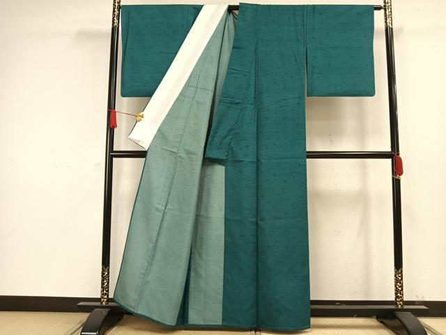 平和屋着物▽上質な小紋 単衣 紬地 舞葉文 正絹 逸品 AAAW1365fy