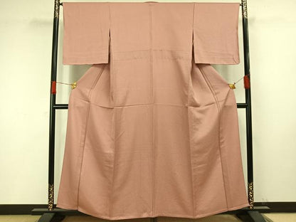 平和屋着物▽上質な色無地 単衣 鹿の子地紋 珊瑚色 正絹 逸品 未使用 AAAW1366fy