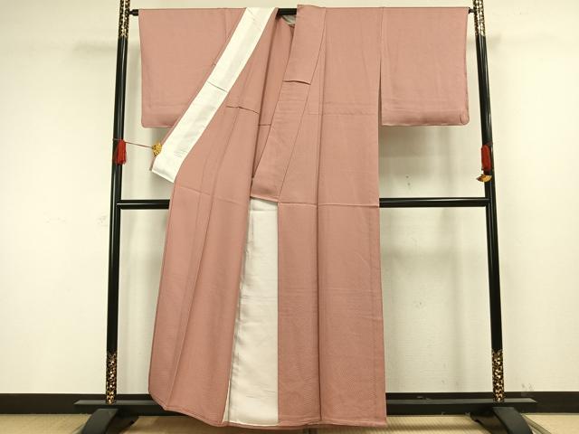 平和屋着物▽上質な色無地 単衣 鹿の子地紋 珊瑚色 正絹 逸品 未使用 AAAW1366fy