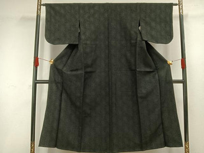 平和屋着物▽小紋　単衣　花尽くし　黒地　銀通し地　AAAW1367fy