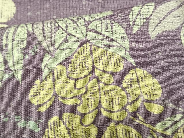平和屋着物▽訪問着 単衣 紬地 型染め 藤花房 正絹 逸品 AAAW1370fy