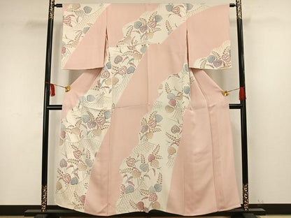 平和屋着物▽訪問着 単衣 道長草花文 正絹 逸品 AAAW1374fy