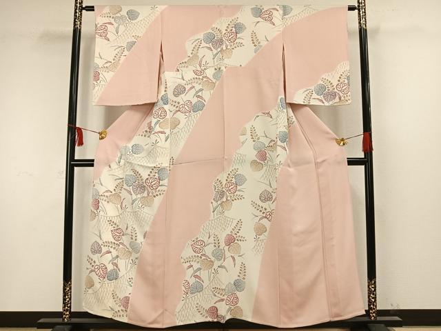 平和屋着物▽訪問着 単衣 道長草花文 正絹 逸品 AAAW1374fy