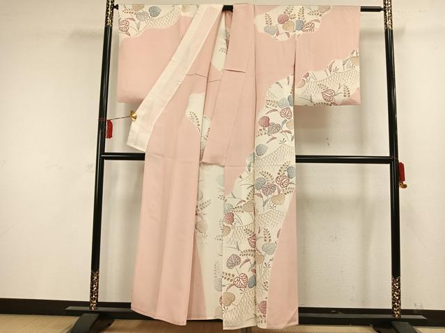 平和屋着物▽訪問着 単衣 道長草花文 正絹 逸品 AAAW1374fy