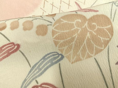 平和屋着物▽訪問着 単衣 道長草花文 正絹 逸品 AAAW1374fy