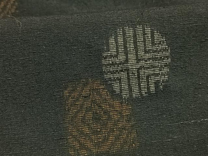平和屋着物▽上質な紬 単衣 幾何学文様 黒地 正絹 逸品 AAAW1375fy