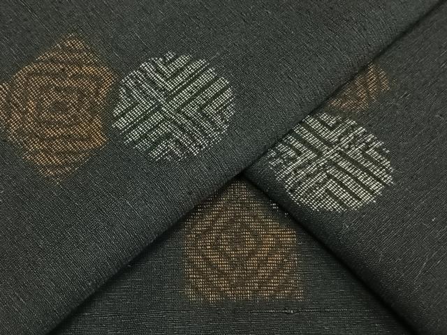 平和屋着物▽上質な紬 単衣 幾何学文様 黒地 正絹 逸品 AAAW1375fy