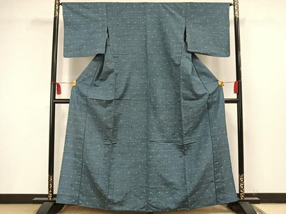 平和屋着物▽上質な紬 単衣 幾何学文様 正絹 逸品 AAAW1378fy