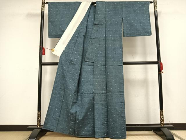 平和屋着物▽上質な紬 単衣 幾何学文様 正絹 逸品 AAAW1378fy