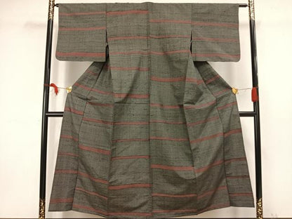 平和屋着物▽訪問着 単衣 横縞 正絹 逸品 AAAW1379fy
