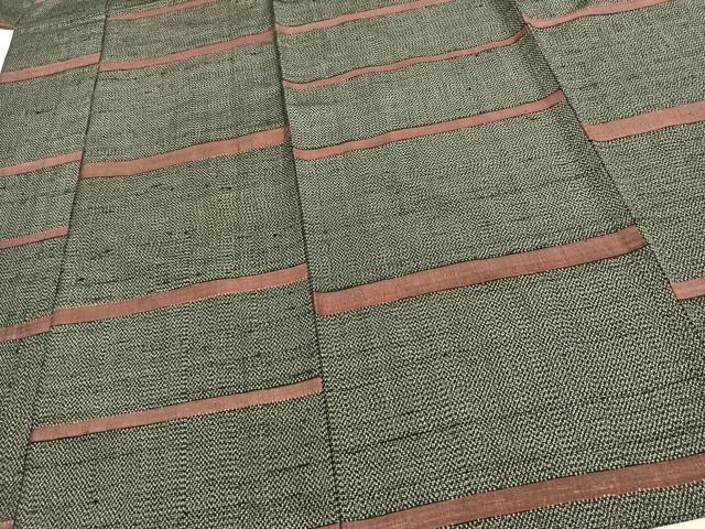 平和屋着物▽訪問着 単衣 紬地 横縞 正絹 逸品 AAAW1379fy