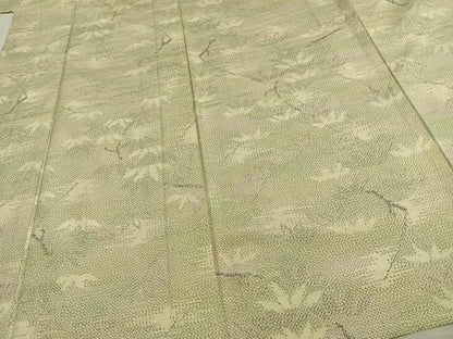 平和屋着物▽上質な紬　単衣　枝葉文　正絹　逸品　AAAW1382fy