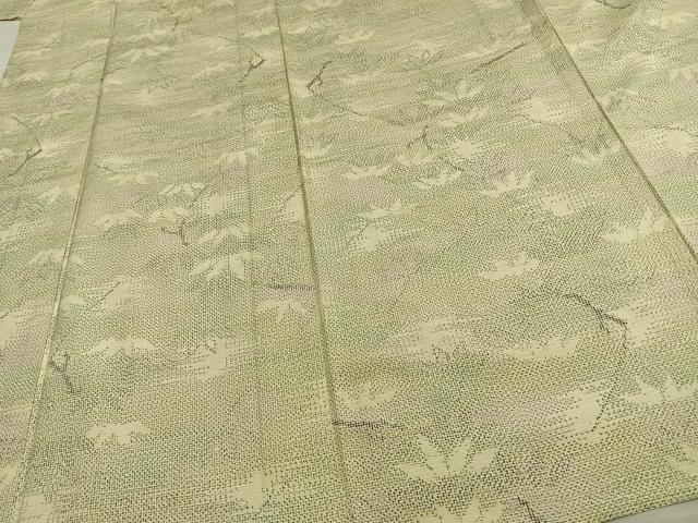 平和屋着物▽上質な紬　単衣　枝葉文　正絹　逸品　AAAW1382fy