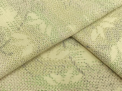 平和屋着物▽上質な紬　単衣　枝葉文　正絹　逸品　AAAW1382fy