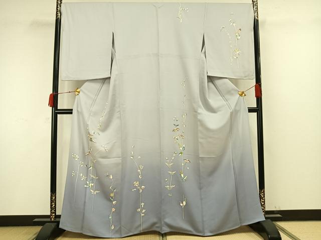 平和屋着物▽訪問着 単衣 草花文 暈し染め 金銀彩 正絹 逸品 AAAW1383fy