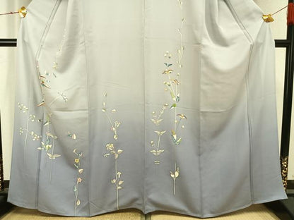 平和屋着物▽訪問着 単衣 草花文 暈し染め 金銀彩 正絹 逸品 AAAW1383fy