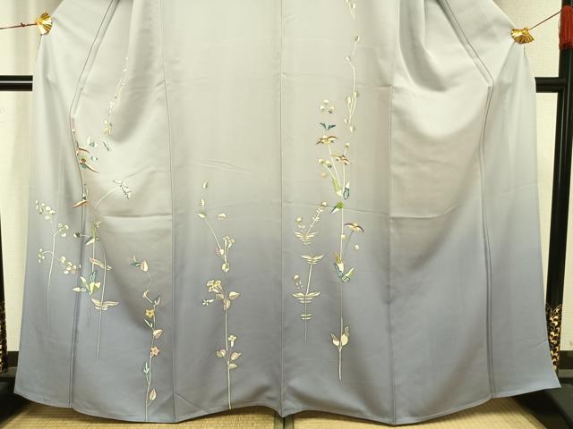 平和屋着物▽訪問着 単衣 草花文 暈し染め 金銀彩 正絹 逸品 AAAW1383fy